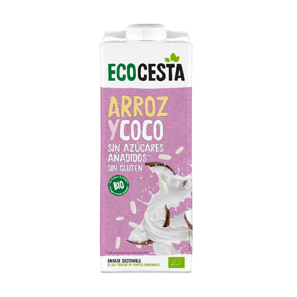 Bebida Vegetal De Arroz y Coco Bio sin azúcar añadido, 1L de Ecocesta